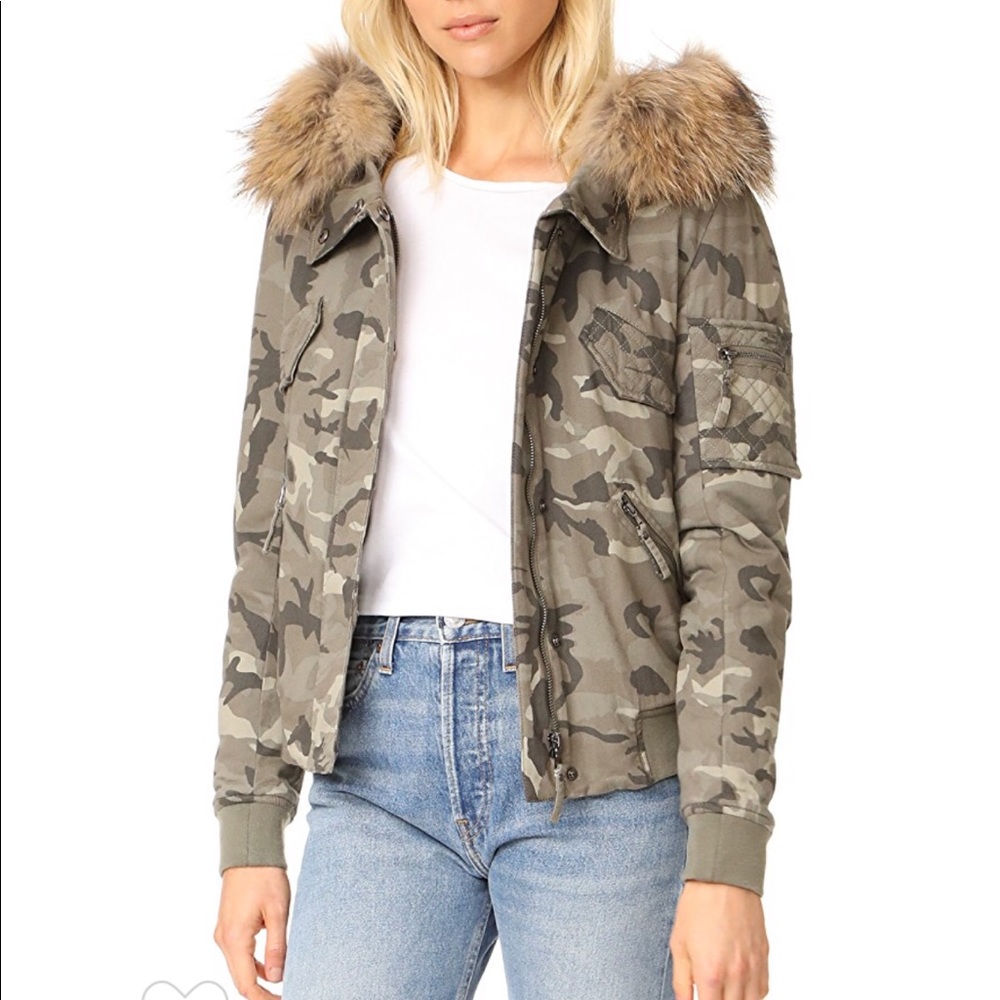 Camo Bomber Jacket with removable fur hood